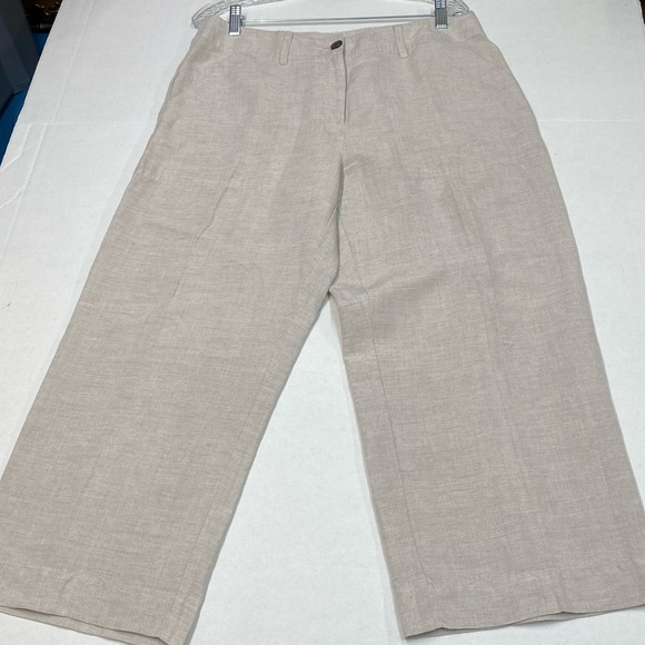 Van Heusen Pants - Van Heusen Womens Linen Blend Size 12 Wide Leg Beige Capri Pant Casual Loose Fit
